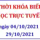 THỜI KHOÁ BIỂU HỌC TRỰC TUYẾN (cập nhật 05/10/2021)