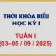 Thời khóa biểu - Tuần I (03-05/09/2025)
